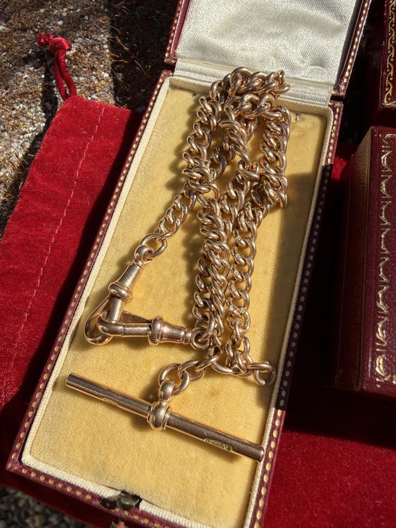 Antique 9ct Antique Gold Albert Chain Necklace: Birmingham 1900's