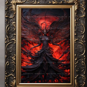 Surreal Lilith Art Print - Fantasy Witchy Decor, Gothic Occult, Vampire Aesthetic Wall Decor, Dark Academia Succubus, Demon Devil Poster