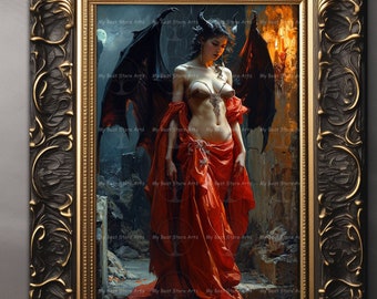 Succubus Lilith Art Print - Dark Academia Poster, Underworld Goddess Wall Decor, Demon Queen Picture, Devil Lover, Pagan Occult Painting