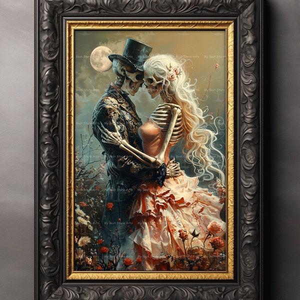 Eternal Love Art Print - Fantasy Dark Academia Poster, Gothic Love Wall Decor, Macabre Oddity, Victorian  Whimsigoth Skeletons Poster, D302