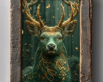 Mystical Deer Spirit Fine Art Print - Fantasy Surreal, Cottagecore, Magical Forest Animal Poster, Enchanted Fairycore Wall Decor, C895