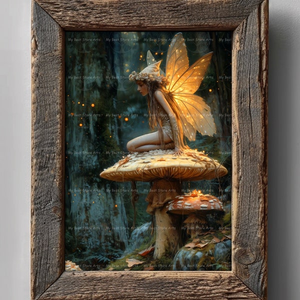 Magical Fairy Art Print - Fantasy Cottagecore Picture, Midnight Fae Poster, Whimsical Nature Wall Decor, Pixie Faerie, Folklore Sprite, C958