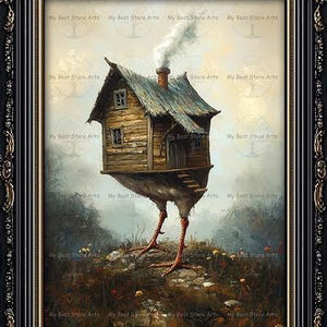 Little Baba Yaga House Art Print | Witchy Slavic Folklore Decor | Dark Academia Gothic Pagan Poster | Mystical Cute Moody Fantasy Picture