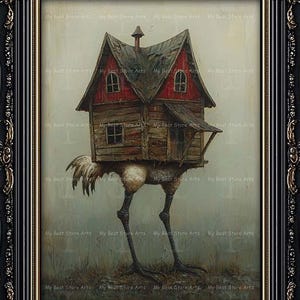 Moody Baba Yaga House Art Print | Witchy Gothic Slavic Folklore Decor | Dark Academia Pagan Poster | Mystical Cute Occult Fantasy Picture