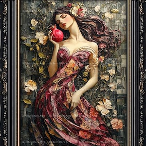 Mystical Persephone Art Print - Dark Academia Poster, Moody Gothic Wall Decor, Woman Deity Picture, Greek Goddess Wall Art, F391