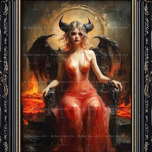Gothic Lilith Art Print - Gothic Fantasy Poster, Dark Academia Woman Poster, Mystical Demon Picture, Witchy Pagan Occult Wall Decor, F265