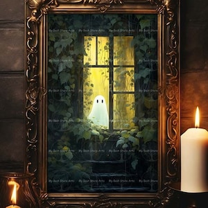 Ghost Looking Outside Fine Art Print, Halloween Home Decor, Mystical Ghost Picture, Dark Academia, Haunting Ghost Decoration, Witchy Art