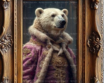 Royal Polar Bear Fine Art Print - Magical Cottagecore Wall Art, Medieval Themed Decor, North Pole Animal Poster, Gothic Portrait, C911