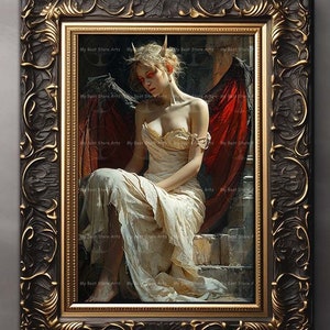 Devilish Lilith Art Print - Witchy Artwork, Dark Academia Poster, Vampiric Eyes Wall Decor, Succubus Demon Picture, Pagan Occult