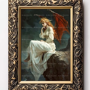 Mystical Lilith Art Print - Witchy Artwork, Dark Academia Poster, Gothic Wall Decor, Succubus Demon Devil Picture, Pagan Occult
