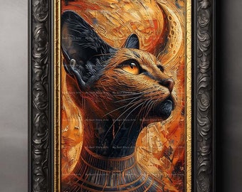 Cat Goddess Bastet Art Print - Gothic Picture, Egyptian Mythology Wall Decor, Dark Academia Pagan Poster, Mystical Witchy, D388