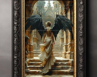 Angel Wings Lilith Art Print - Witchy Artwork, Dark Academia Poster, Pagan Occult Wall Decor, Gothic Angel Picture