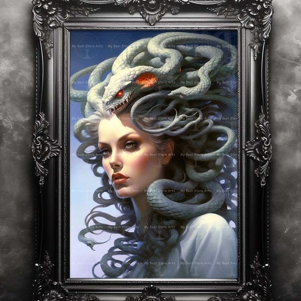 Modern Medusa Art Print, Dark Academia Poster, Enchanted Fantasy Painting, Witchy Artwork, Medusa Snake Queen, Greek Mythology Wall Decor