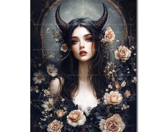 Lilith Art Print - Gothic Dark Academia Poster, Mystical Botanical Picture, Witchy Wall Decor