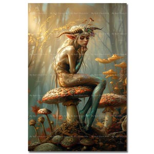 Magical Fae Art Print - Fantasy Cottagecore Picture, Fairy Poster, Whimsical Wall Decor, Moody Cute Mushroom Forest