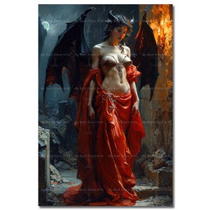 Succubus Lilith Art Print - Dark Academia Pagan Poster, Underworld Goddess Wall Decor, Demon Queen Picture