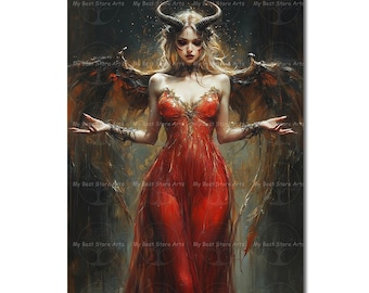 Mystical Lilith Art Print - Gothic Fantasy Poster, Dark Academia Woman Poster, Demon Queen Picture, Witchy Pagan Occult Wall Decor