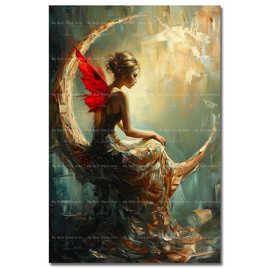 Fairy on the Moon Art Print - Fantasy Folklore Picture, Moody Gothic ...