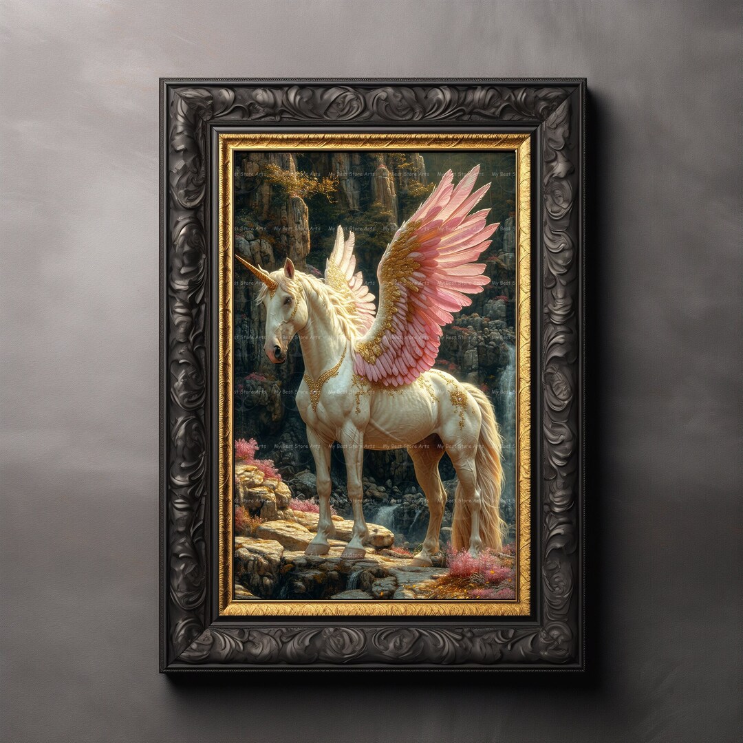 Beautiful Winged Unicorn Art Print - Fantasy Decor, Pegasus Folklore ...