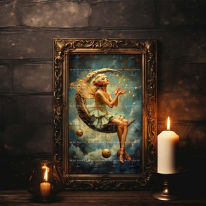 Fairy on Moon Art Print - Fantasy Picture, Surreal Fae Poster ...