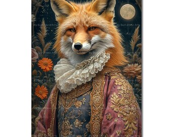 Fox Prince Art Print - Cottagecore Poster, Gothic Dark Academia Picture, Victorian Animal Fantasy Picture