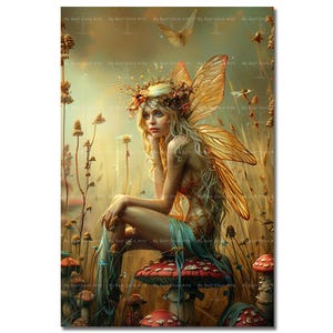 Whimsical Fairy Art Print - Fantasy Cottagecore Fae Picture, Pixie Wall Decor, Light Academia Poster