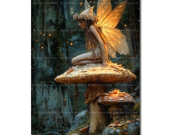 Magical Fairy Art Print - Fantasy Cottagecore Picture, Moody Mystical Fae Poster, Whimsical Gothic Folklore Wall Decor