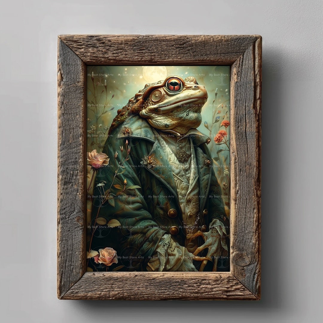 Victorian Toad Art Print Cute Whimsical Frog Poster, Moody Wall Decor