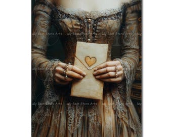 Holding Letter Art Print - Fantasy Victorian Hand Picture, Cute Moody Poster, Whimsical Love Decor, Romantic Valentines, Antique-Themed
