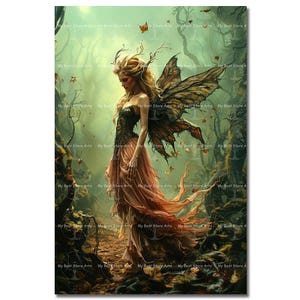 Gothic Fairy Art Print - Fantasy Cottagecore Picture, Fae Poster, Dark Academia Wall Decor, Spooky Moody Pixie Faerie