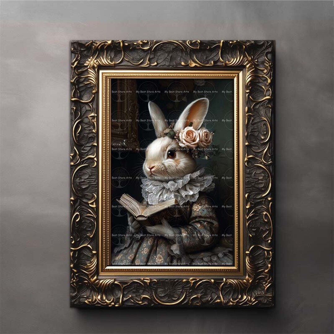 Library Rabbit Art Print - Gothic Fantasy Poster, Animal Decor, Bunny ...