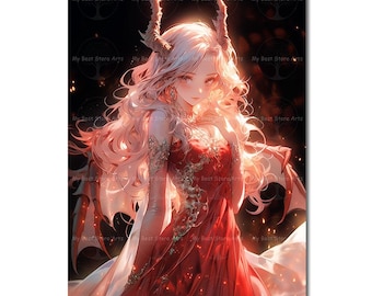 Cute Lilith Anime Art Print - Fantasy Witchy Wall Decor, Demon Succubus Picture, Dark Academia Poster