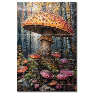Colorful Mushrooms Art Print - Fantasy Cottagecore Wall Decor, Gothic Whimsical Poster, Magical Fairytale Fairycore Picture, Cute Art