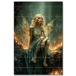 Mischievous Fairy Art Print - Fantasy Cottagecore Picture, Spooky Evil Fae Poster, Gothic Wall Decor D416