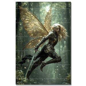 Fairy Knight Art Print - Fantasy Fairytale Poster, Whimsical Warrior Fae Home Decor, Lady Picture, Mystical Moody Game Room Decor