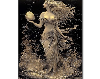 Moody Aphrodite Luster Art Print - Greek Goddess Wall Decor, Mystical Venus Picture, Pagan Altar Poster
