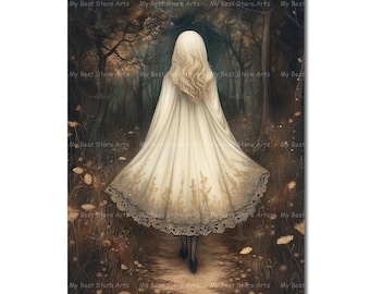 Forest Walk Art Print - Witchy Dark Academia, Spooky Gothic Decor, Cottagecore Picture, Cute Ghostly Home Decor, Banshee Wall Art