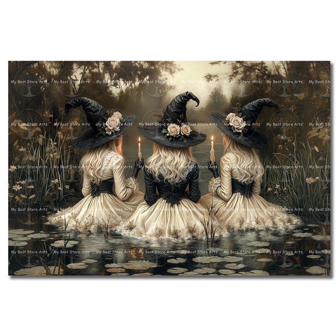 Witchy Coven Art Print - Dark Whimsical Gothic Art, Cottagecore