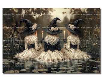 Witchy Coven Art Print - Dark Whimsical Gothic Art, Cottagecore