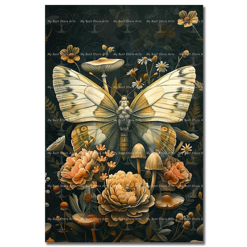 Cottagecore Moth Art Print - Botanical Poster, Moody Flower Wall Decor ...