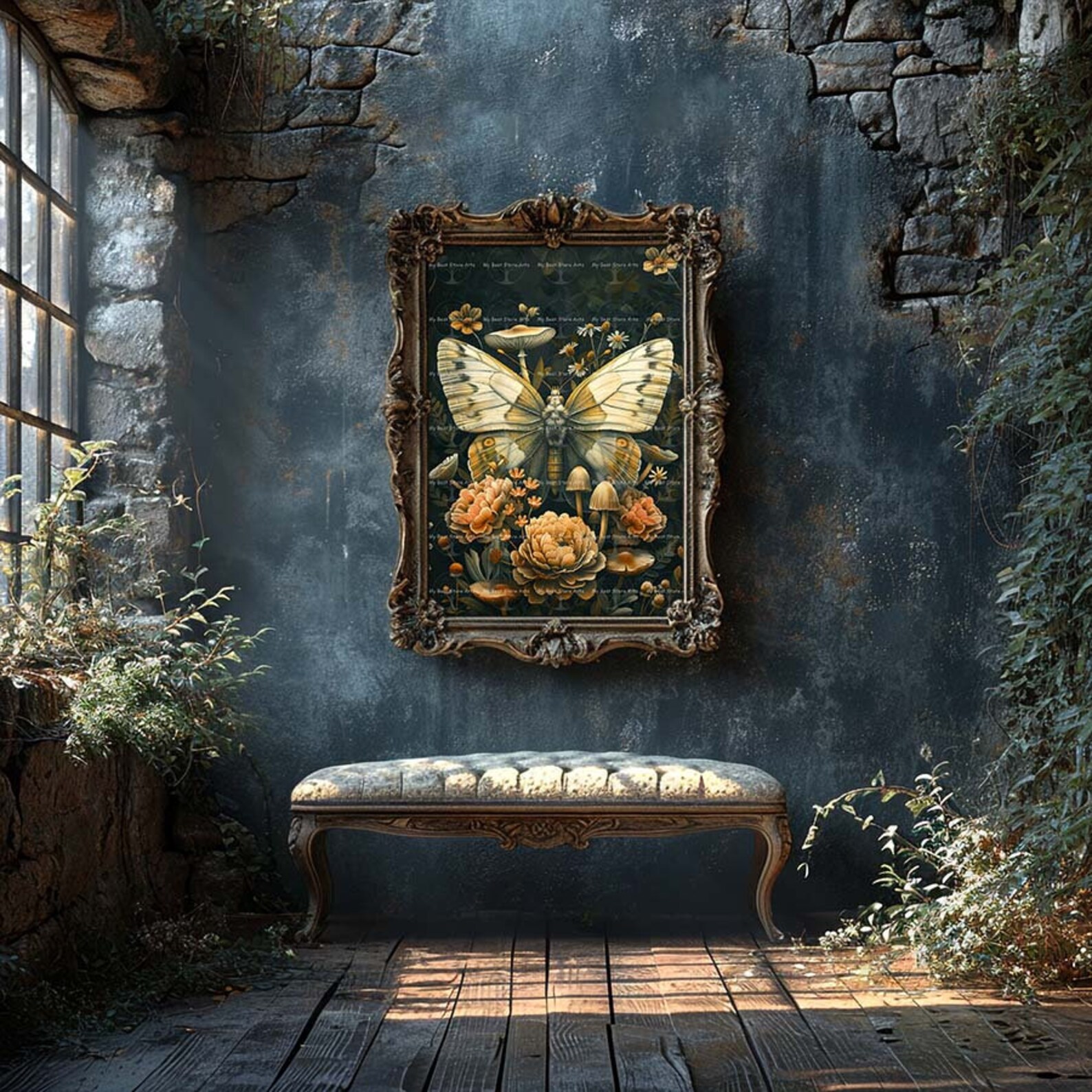 Cottagecore Moth Art Print - Botanical Poster, Moody Flower Wall Decor ...