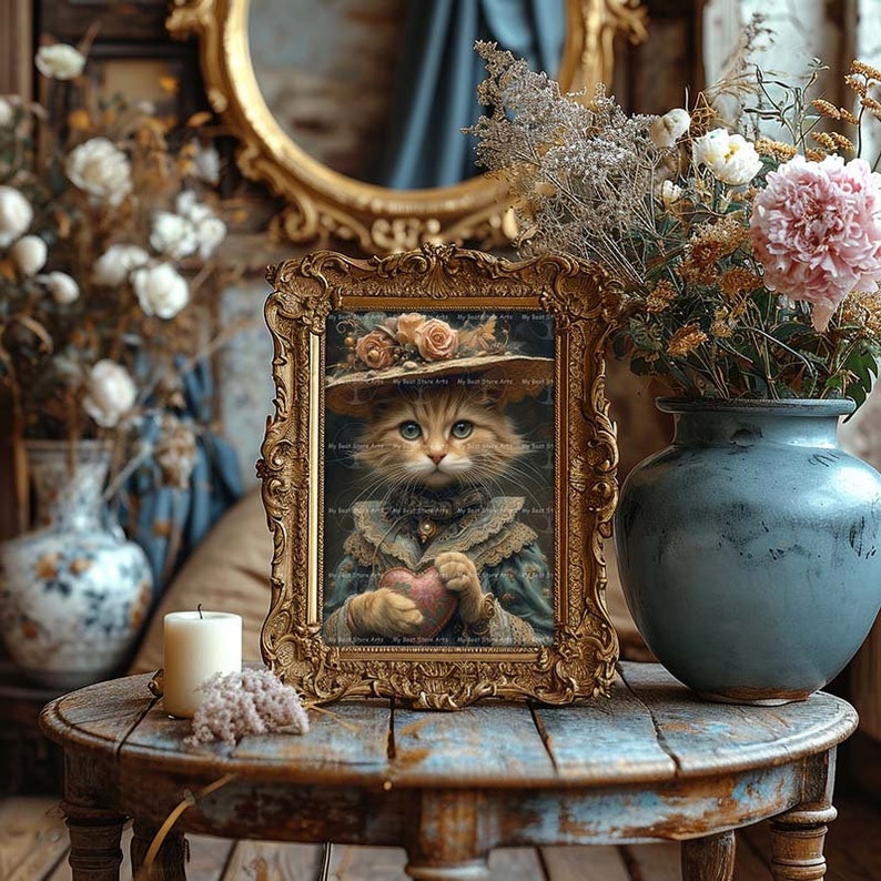 Valentines Cat Art Print - Whimsical Cottagecore Poster, Cute Animal Wall Decor, Fantasy Victorian Picture image 6