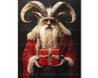 Krampus Art Print - Gothic Christmas Poster, Moody Holiday Folklore Monster Decor, Dark Academia Santa Wall Art