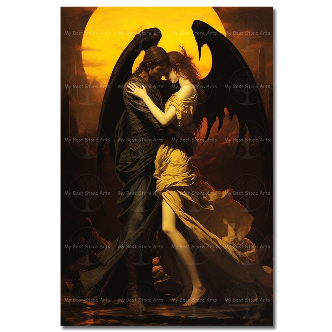 Fallen Angel and Bride Art Print - Romantic Gothic Demon Wall Decor ...