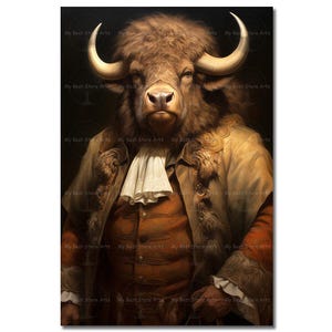 Buffalo Art Print - Victorian Bison Wall Decor, Gothic Animal Poster, Fantasy Dark Academia Picture