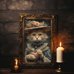 Valentines Cat Art Print - Whimsical Cottagecore Poster, Cute Animal Wall Decor, Fantasy Victorian Picture image 5
