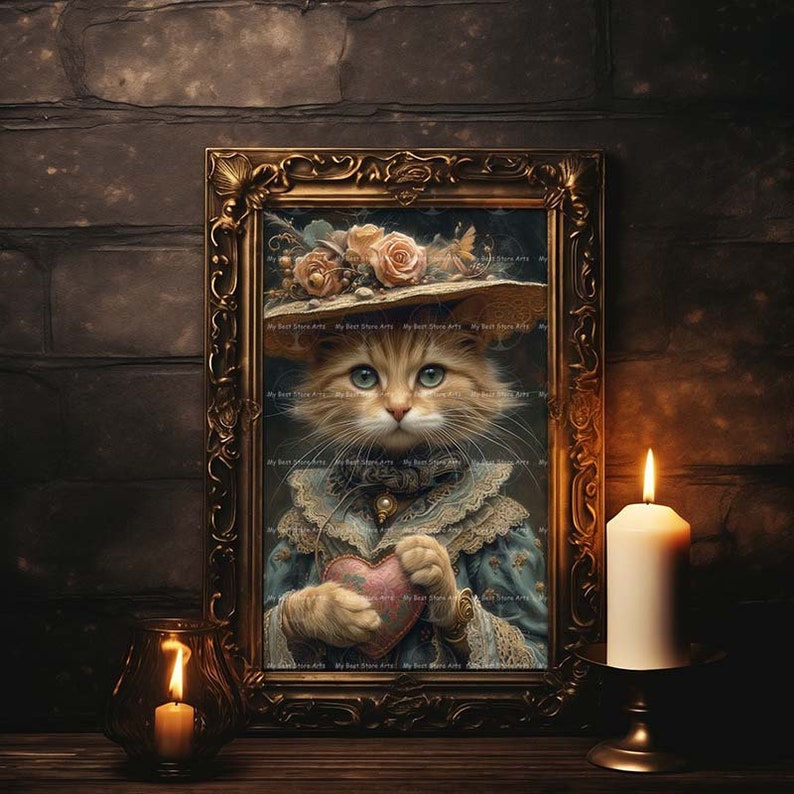 Valentines Cat Art Print - Whimsical Cottagecore Poster, Cute Animal Wall Decor, Fantasy Victorian Picture image 5