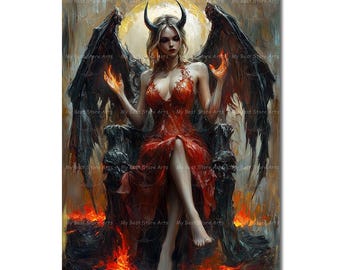 Underworld Queen Art Print - Gothic Fantasy Poster, Dark Academia Woman Poster, Lilith Demon Picture, Witchy Pagan Occult Wall Decor