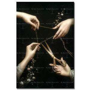 Thread of Life Art Print - The Fates Moirai Picture, Moody Gothic Poster, Greek Mythology Wall Decor, Elegant Mystical Pagan Decor