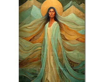 Mother Earth Art Print - Mystical Goddess Wall Decor, Feminine Boho Altar Poster, Divine Nature Deity Picture